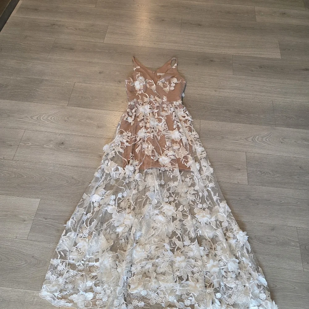 Dress the Population Sidney Sheer Lace Gown White/Nude S - Picture 5 of 5